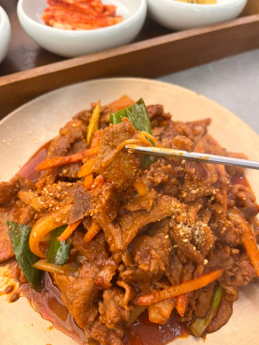 Close-up of tender pork stir-fry meat