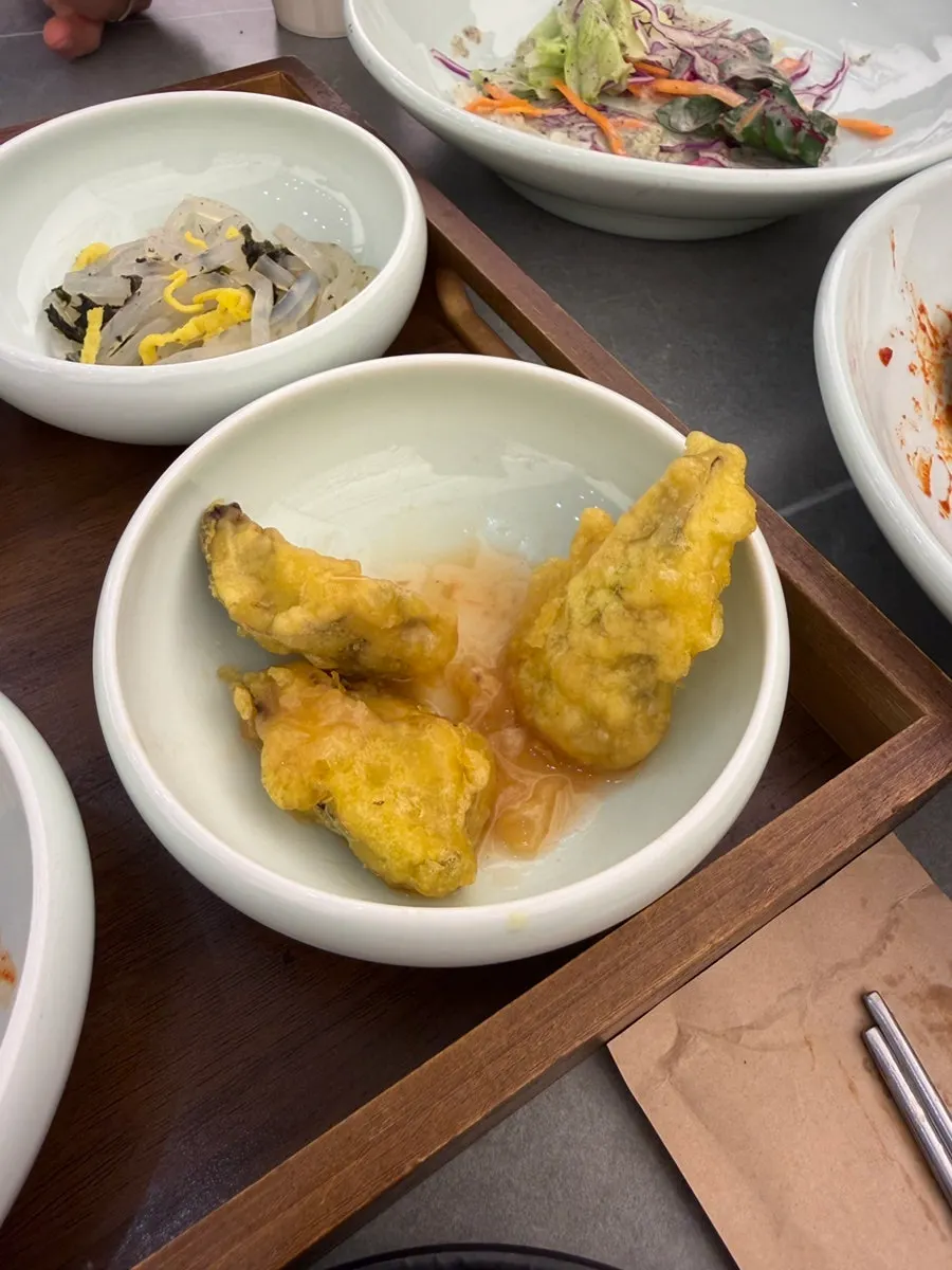Self-serve banchan bar set up on one side of the restaurant