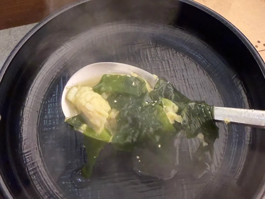 Table set up for a family seaweed soup meal
