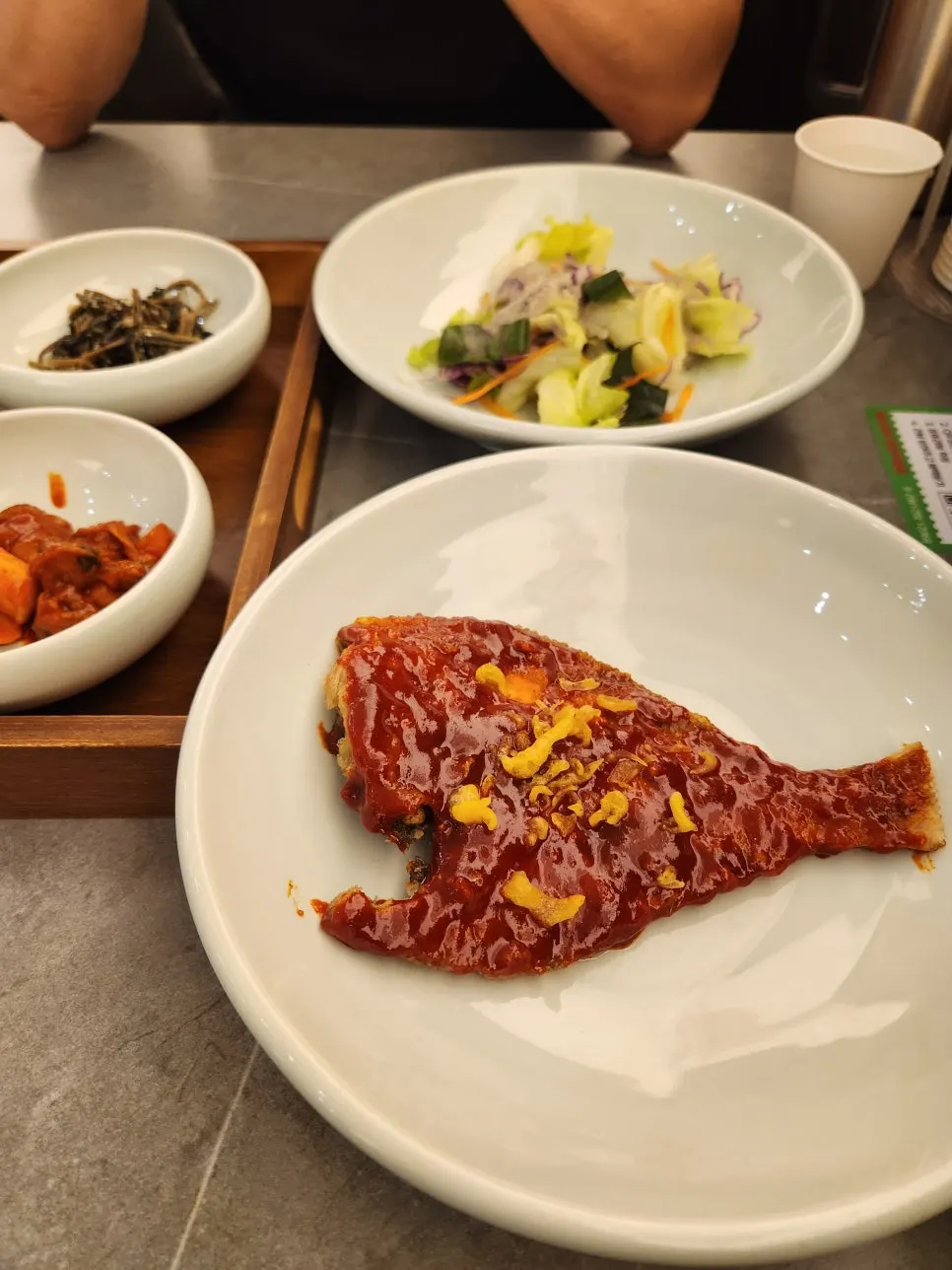 Seasoned flounder served as a side dish