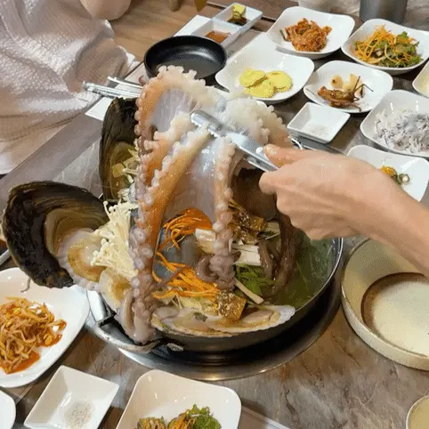 A pot of blood octopus and native chicken haesintang
