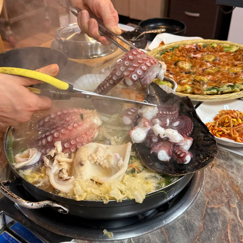 Blood octopus cooking in the pot