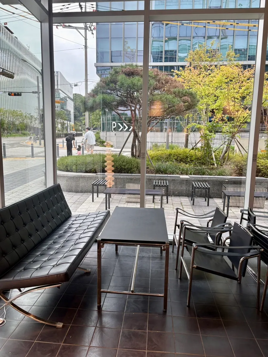 Café seating with full-height windows
