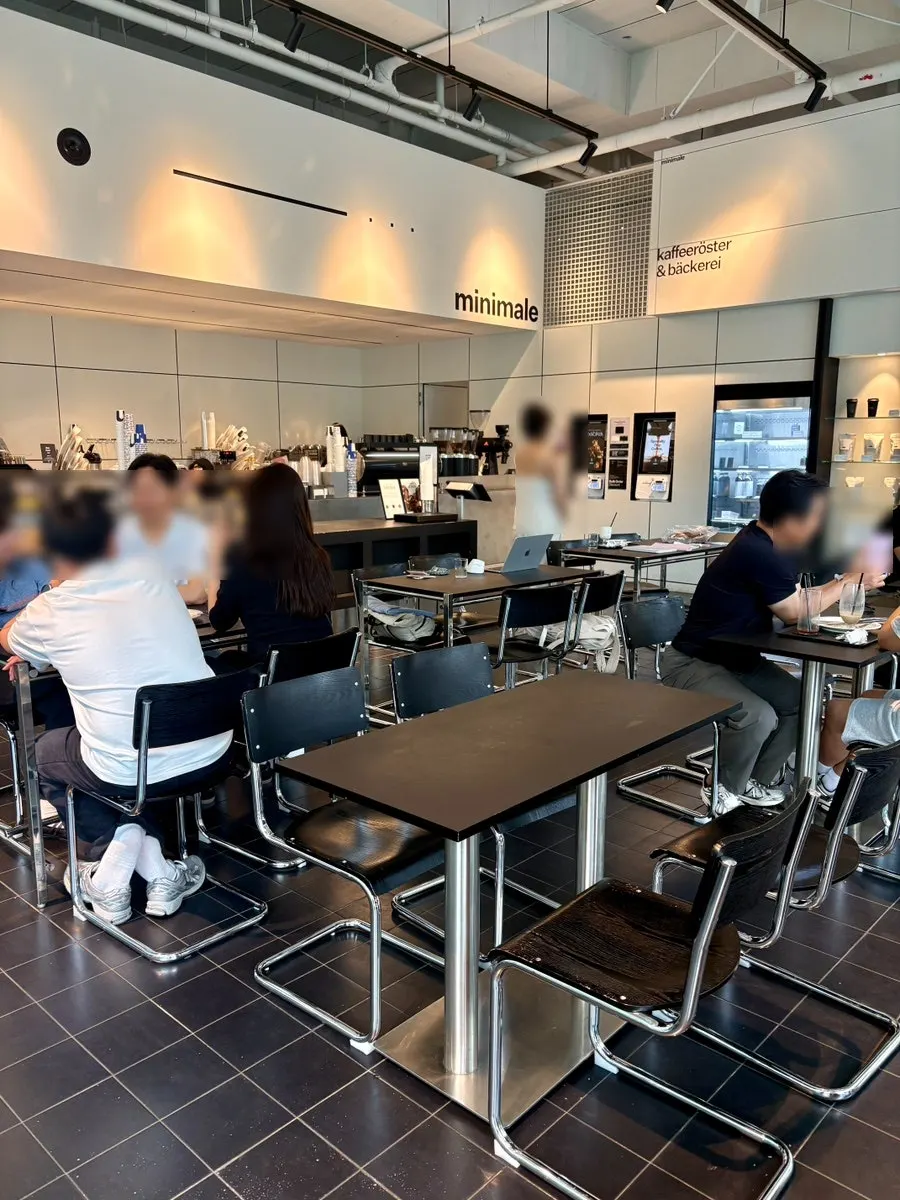 Black-and-white café seating