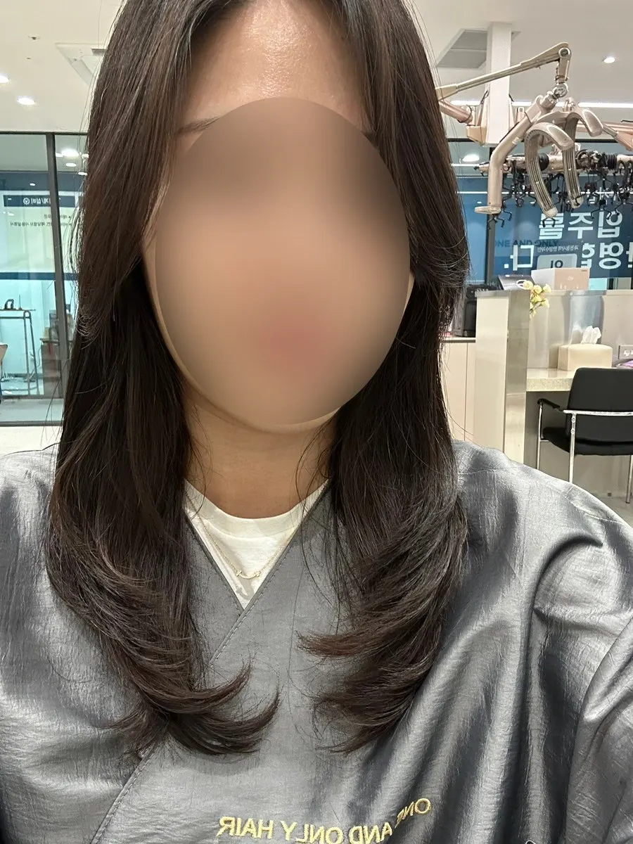 Front view after finishing the layered cut