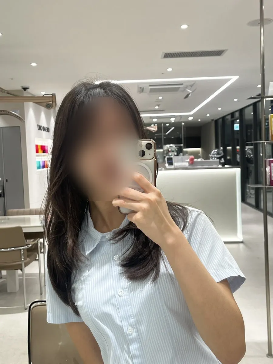 Face-framing view after the bangs were styled