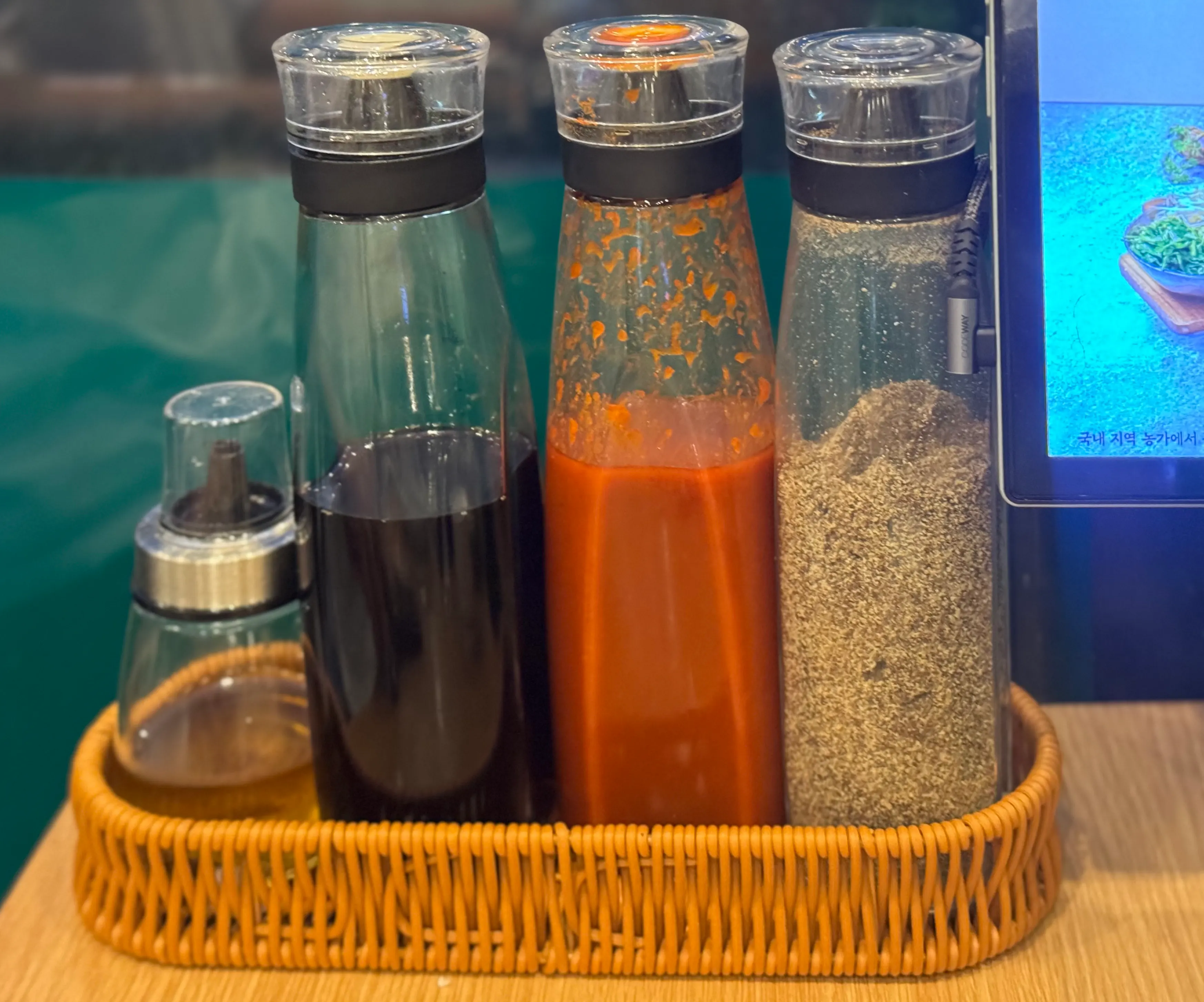 Three kinds of hot pot sauces placed on the table