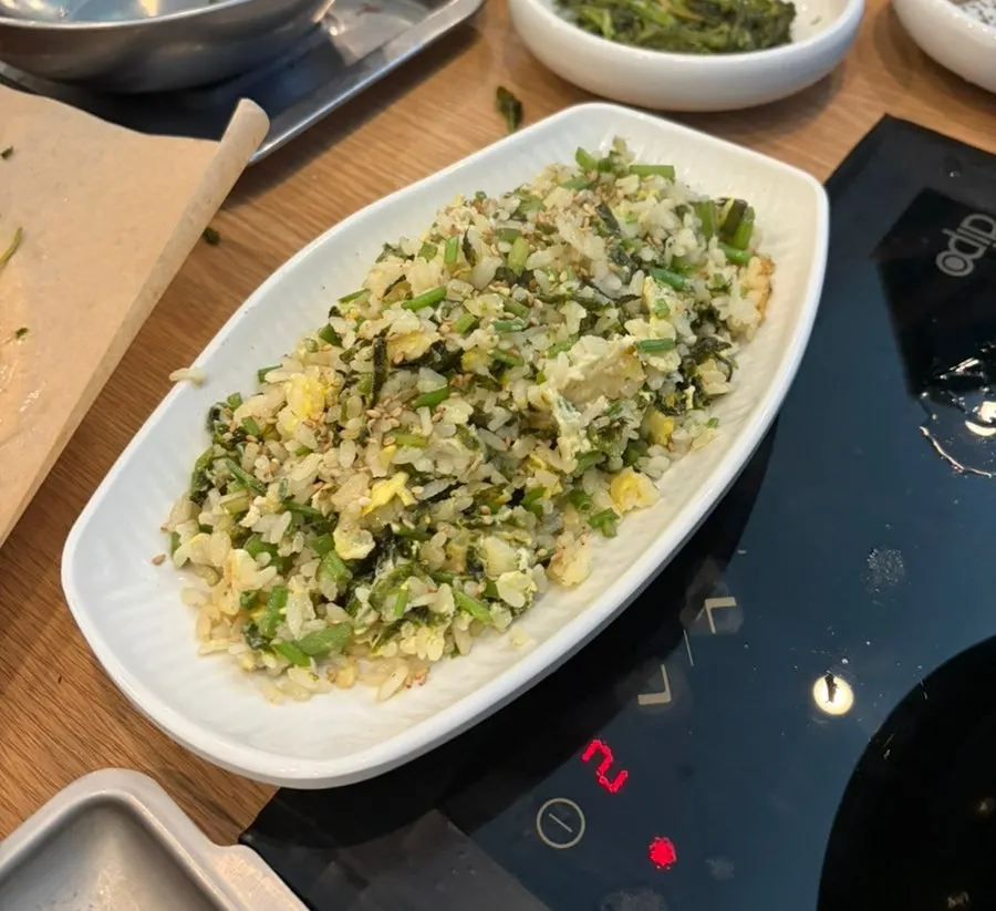 Finished fluffy minari fried rice