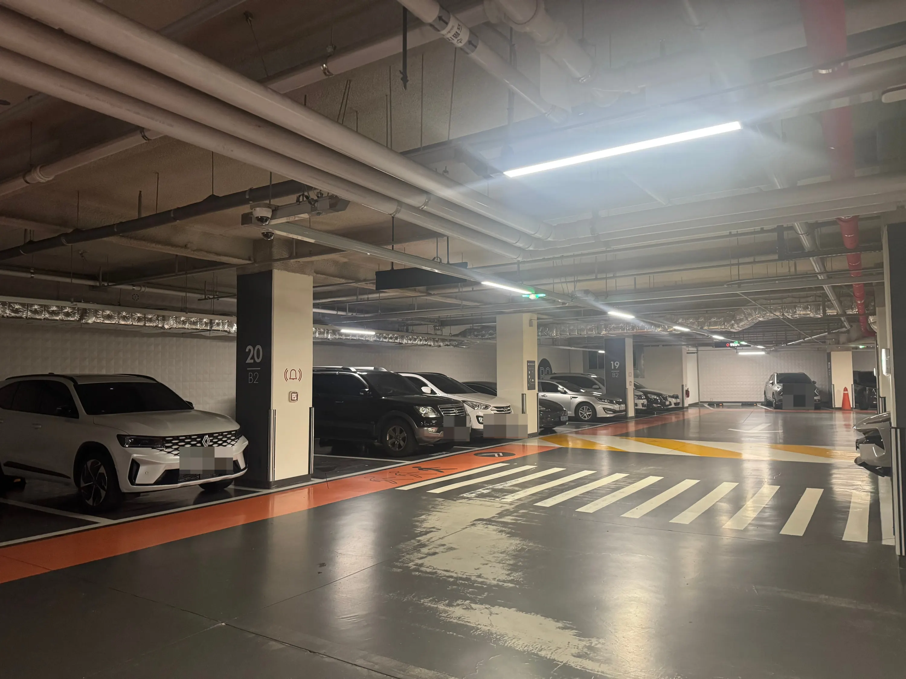Interior of the Gwacheon Hillstate underground parking lot