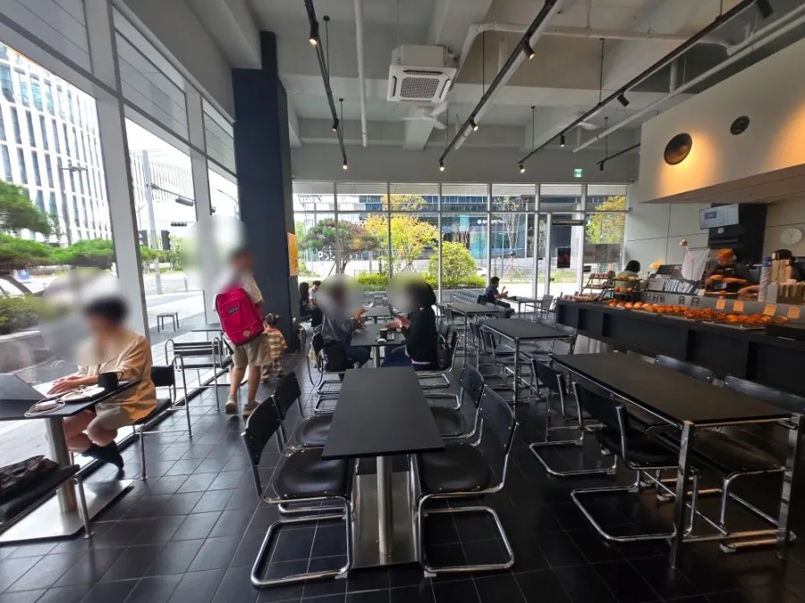 Wide, open café seating area