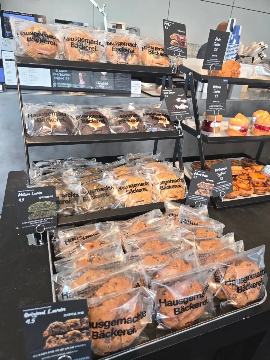 Bakery display case with price tags