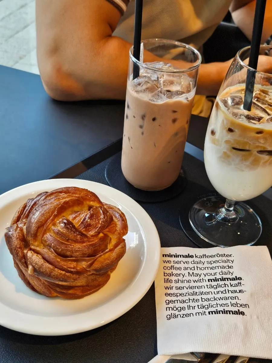 Table with butter babka and a drink placed together
