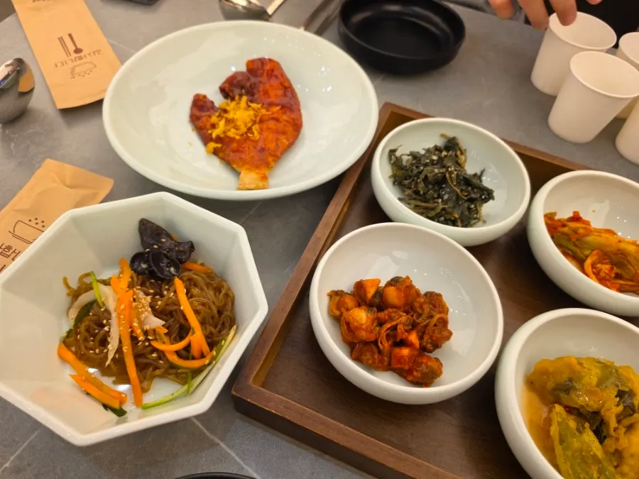 Close-up of mild, neat side dishes