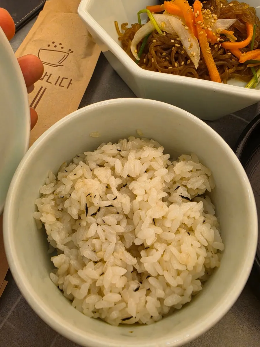 Close-up of seaweed soup in a stone pot