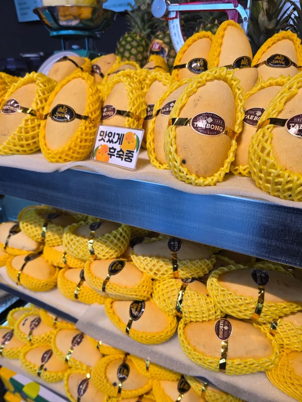 Fresh mango juice and assorted croffle at Fruit Forest Paju Direct Store