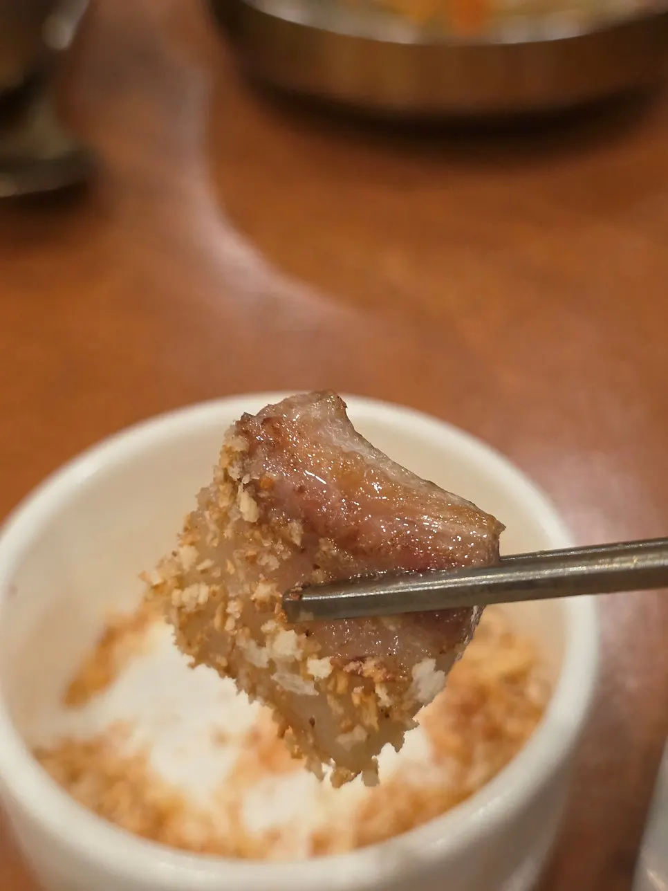 Black pork topped with wasabi