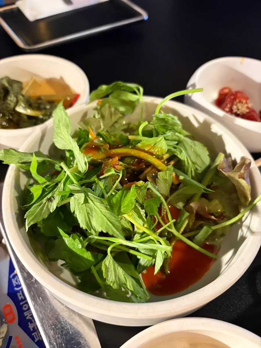 Banchan plates at Gwangan-mok that we kept picking at