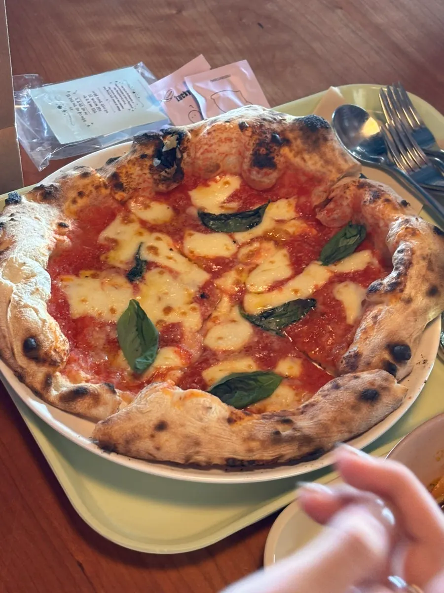 Freshly baked Margherita pizza