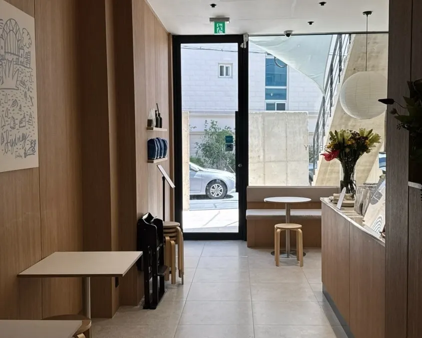 Concrete exterior and entrance area of the café