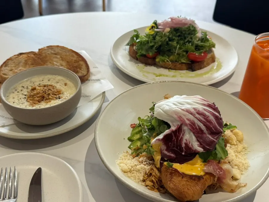 Avocado toast and ordered brunch dishes