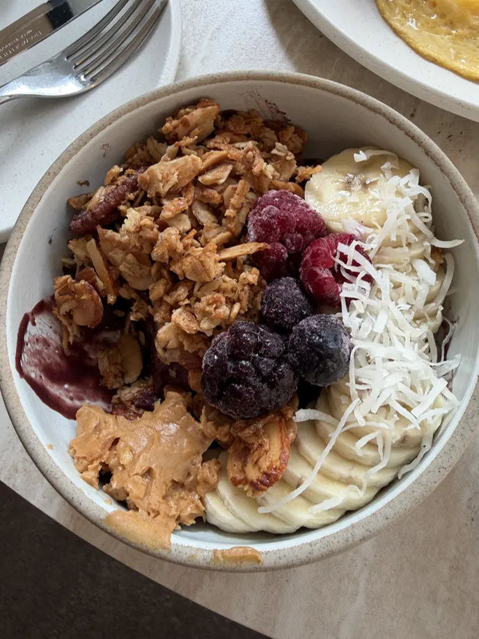 Famous Benny's acai bowl topped with toppings
