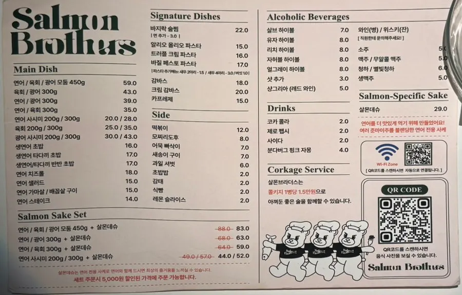 Salmon Brothers menu board with prices