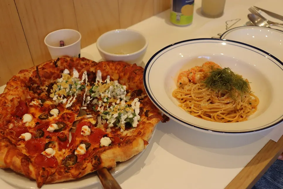 Table shot of the food we ordered at Extra Mile