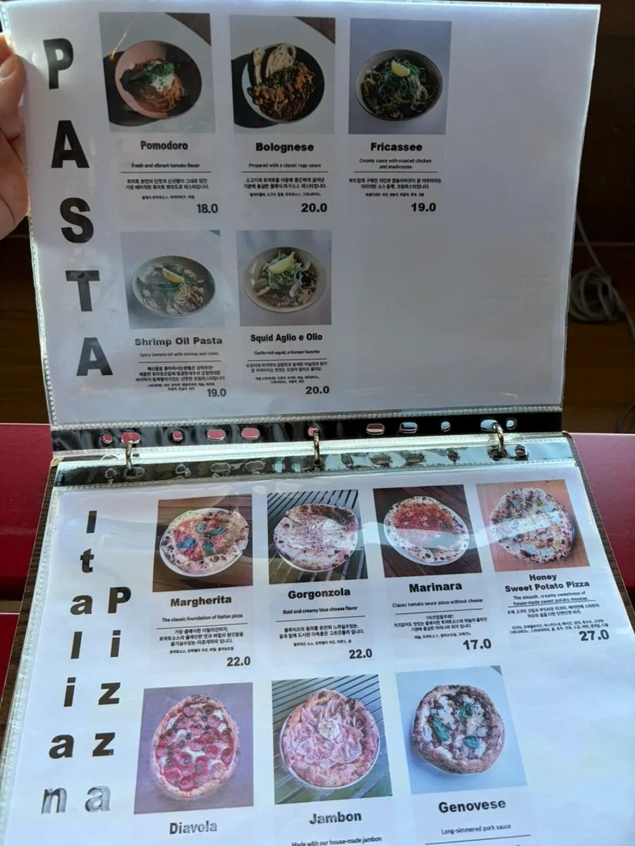 Menu page featuring steak and desserts