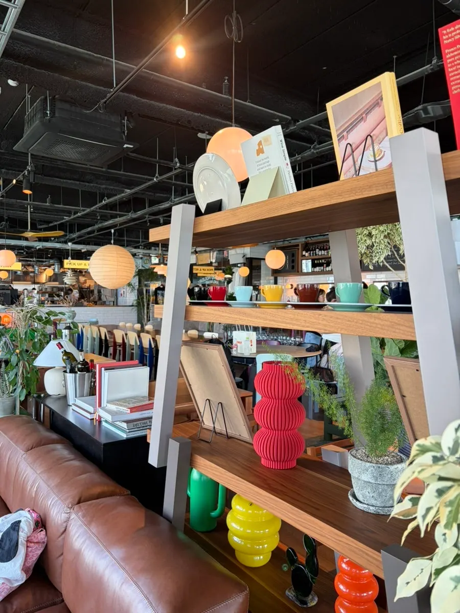 A colorfully decorated corner of the café