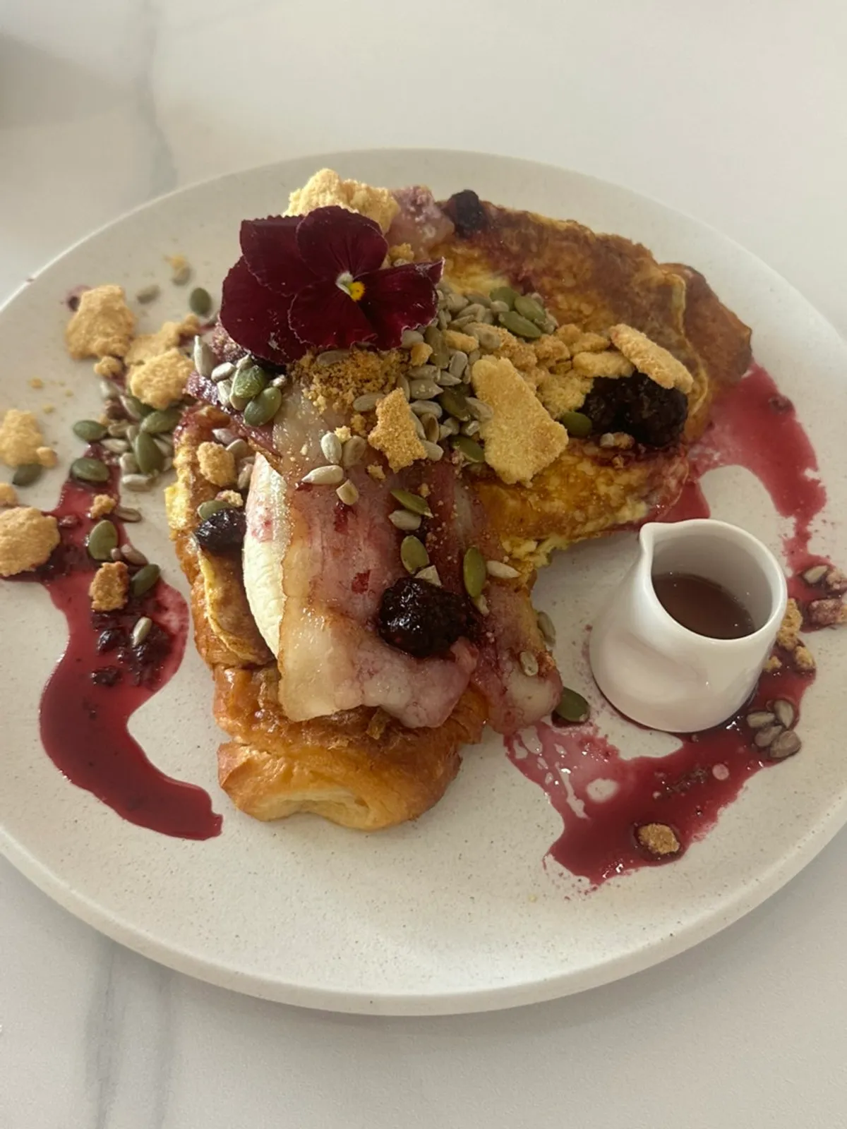 Cross-section of croissant French toast with visible layers