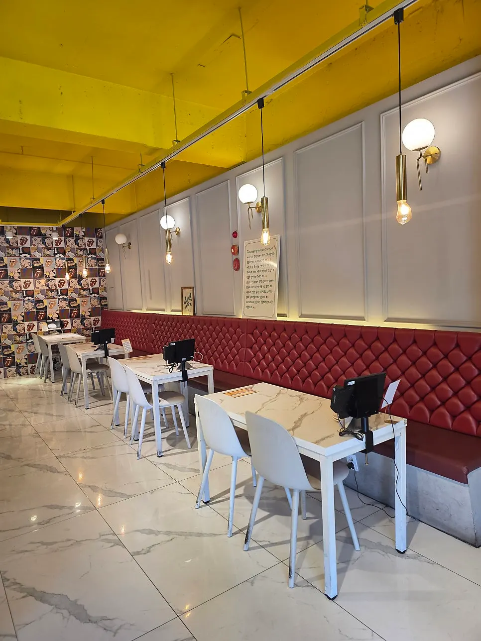 Vivid, colorful interior decor and tables