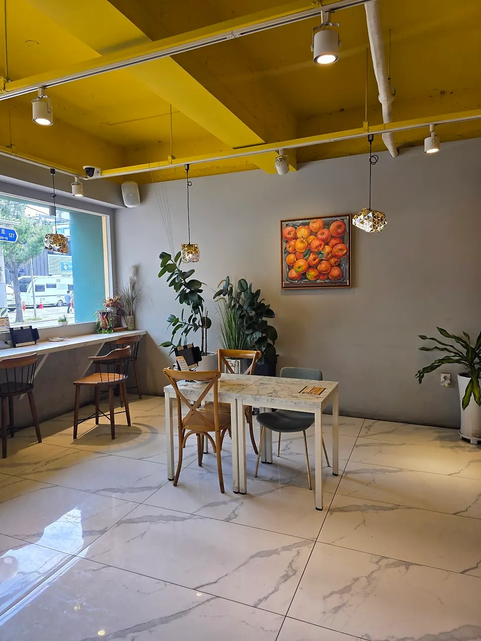 Seating area decorated with green plants