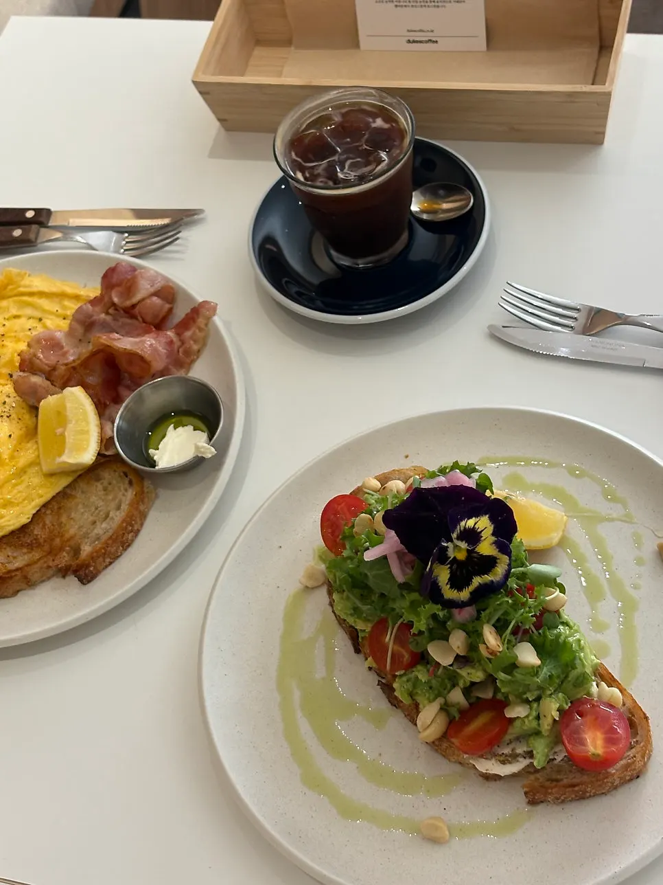 Table set with brunch dishes and coffee together
