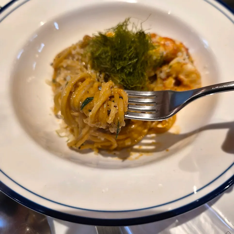 Pasta noodles tossed in bisque cream sauce