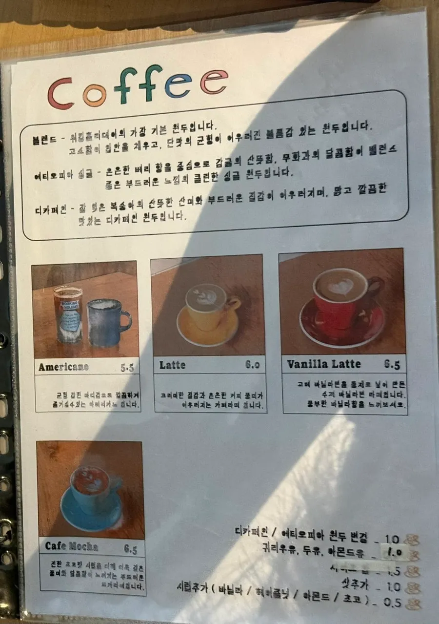 Café drink menu information