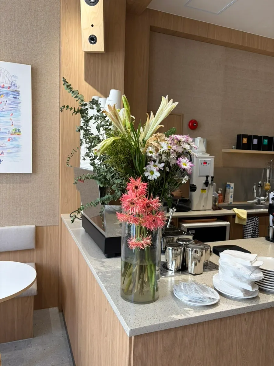 Beige-toned modern café interior