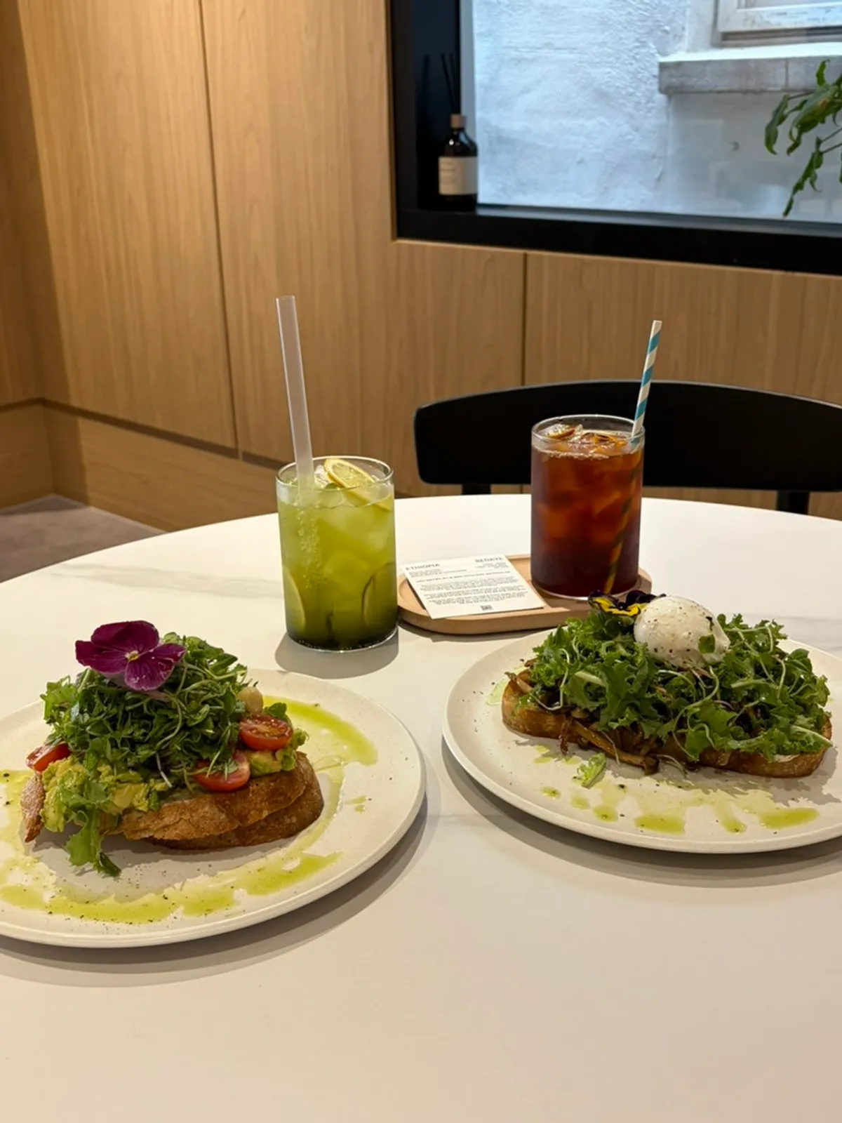 Matcha lemonade and iced drip coffee