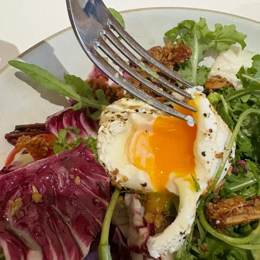 Brunch plating topped with edible flowers