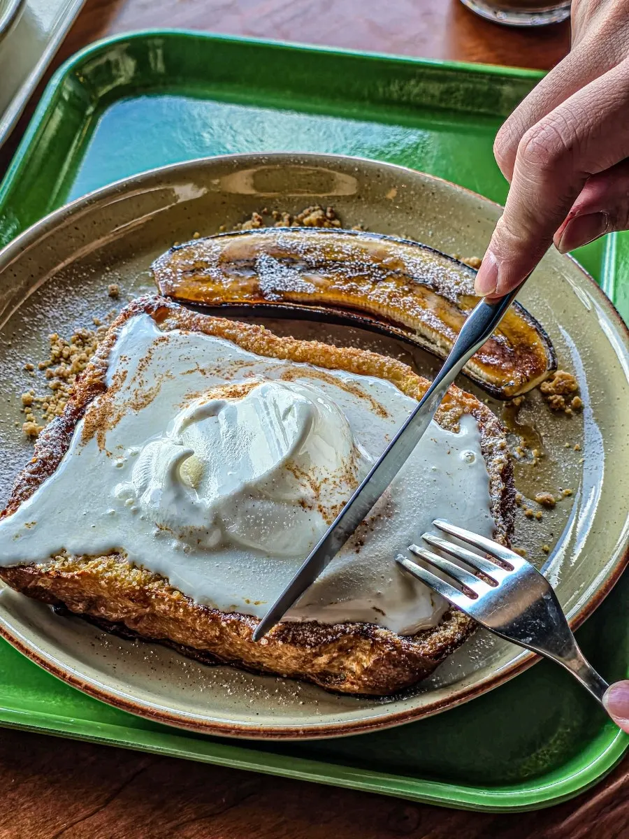 Vertical shot showing the cross-section of the French toast