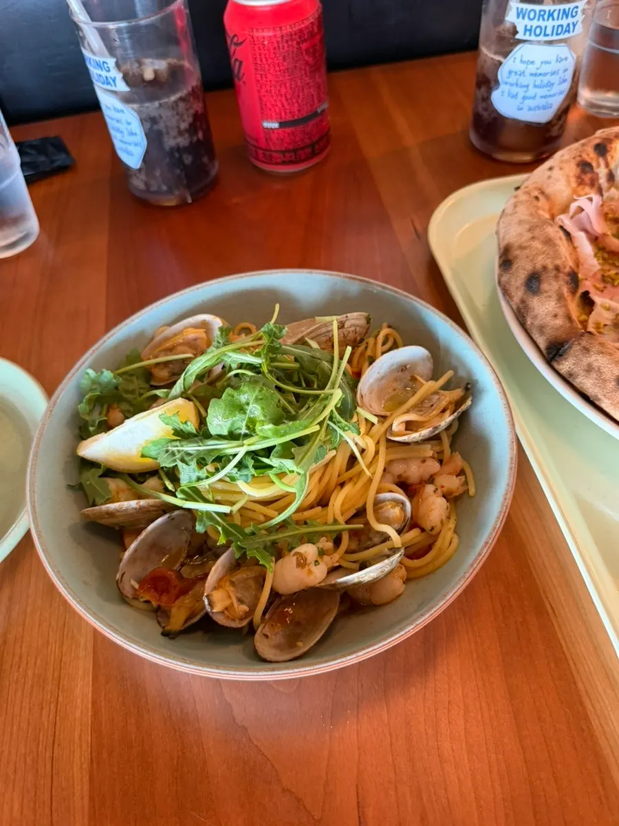 Shrimp oil pasta piled with shrimp