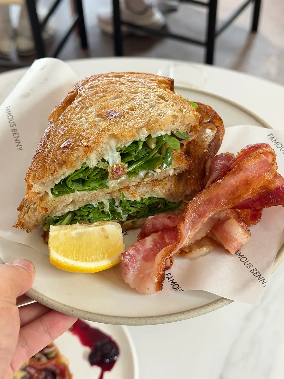 Rocket cheese toast with added bacon