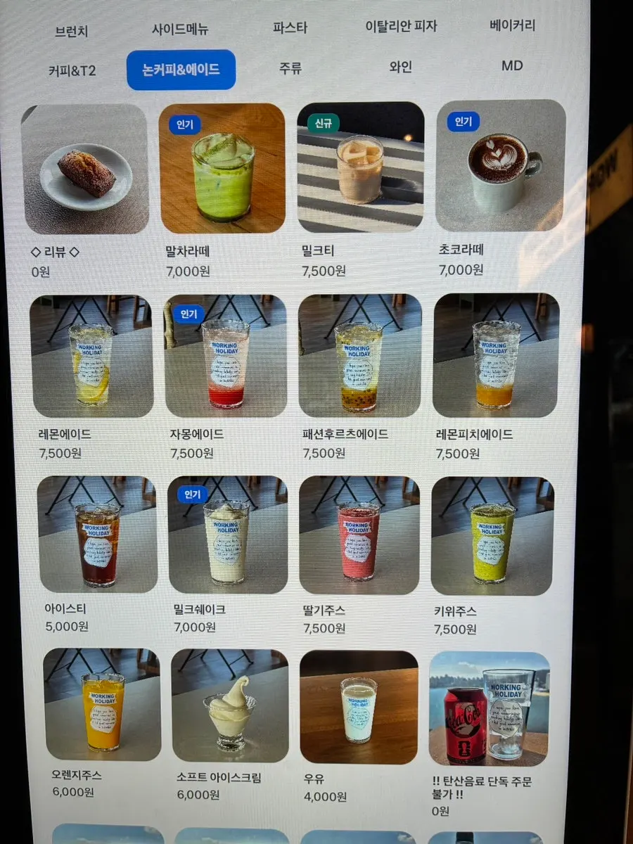 A page of Working Holiday Minrak's menu board