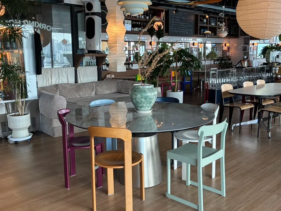 Interior of the café with Gwangan Bridge visible