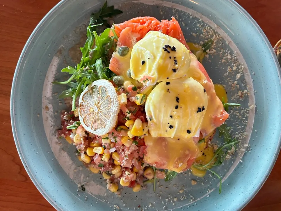 Salmon eggs Benedict plate