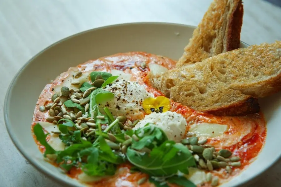 Egg in Hell shakshuka with tomato sauce and egg