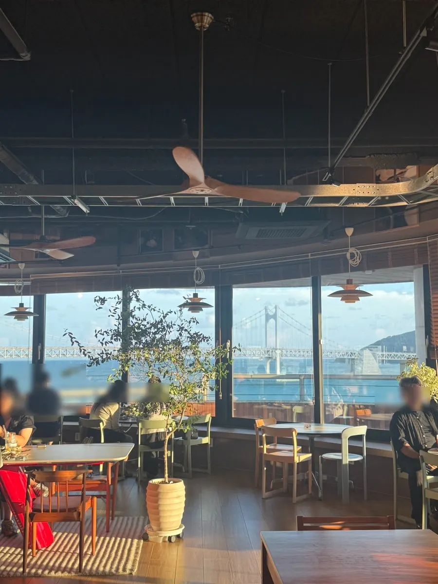 Stylish lighting and decor inside the café