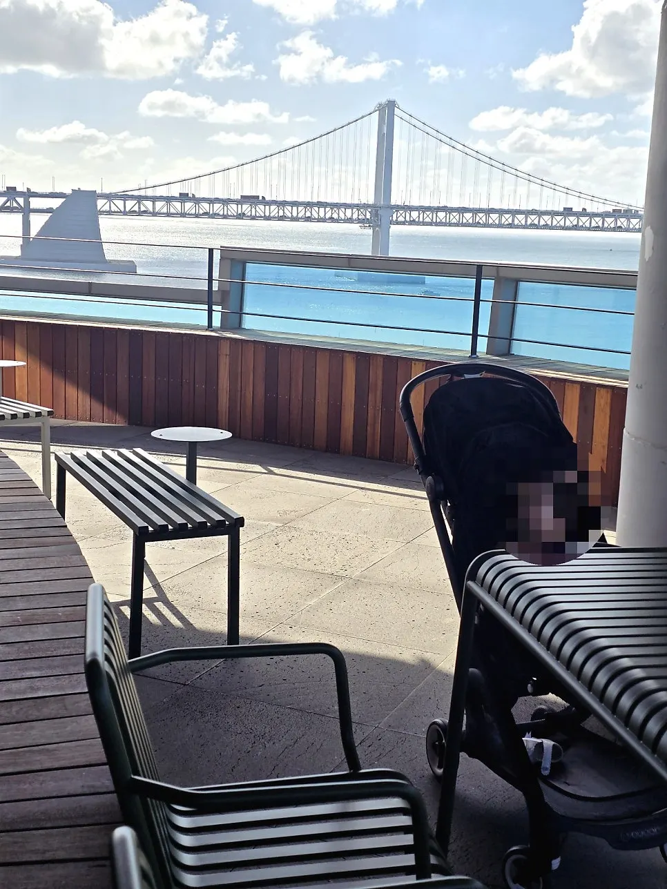 Terrace seating with a stroller