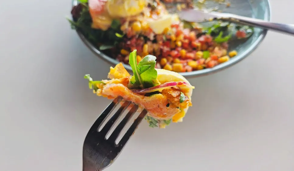 Salmon Benedict swapped to croissant, plated