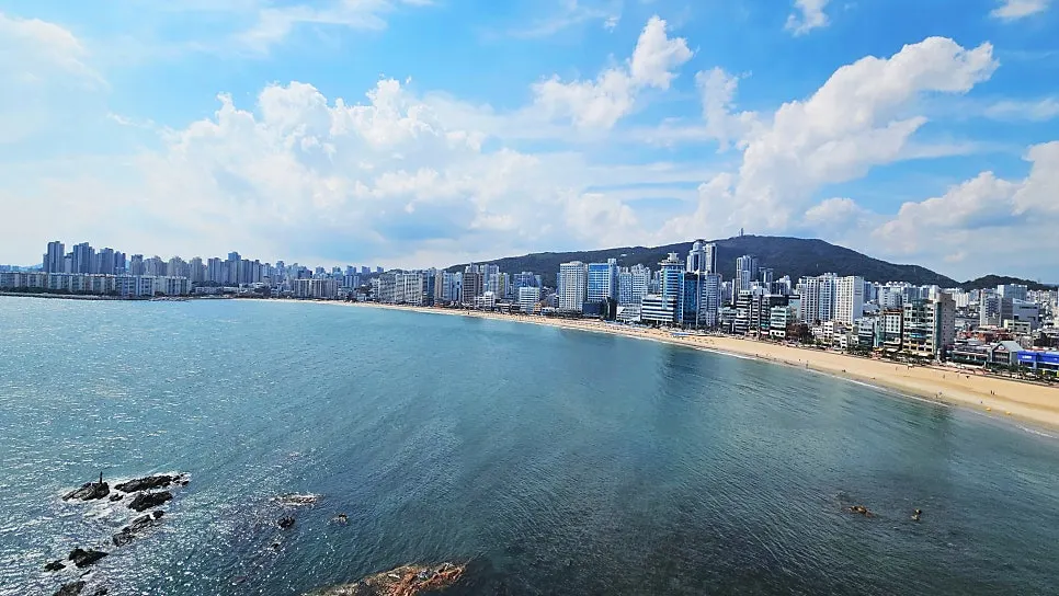 Gwangalli beach as seen from a window seat at Working Holiday Minrak