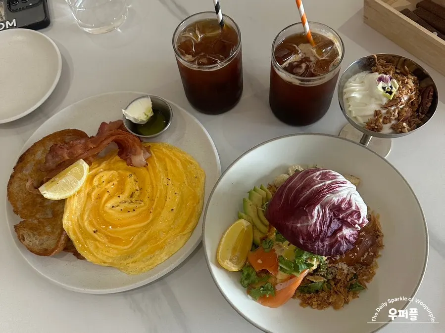 Brunch menu items on the table at Famous Benny Gwangalli Branch